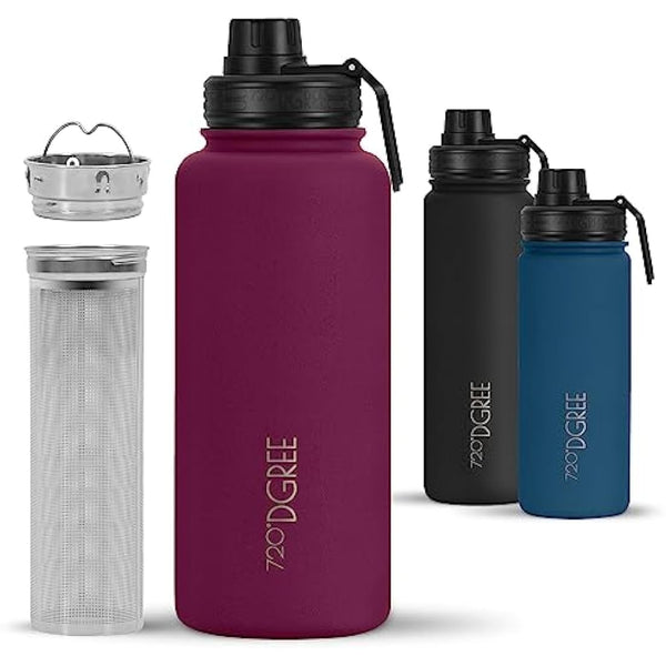 720°DGREE Vaccum Insulated Water Bottle + Infuser “noLimit“ - 950ml - Leakproof, BPA-Free, Thermo Stainless Steel Flask - Carbonated Drinks, Sports, School, Travel, Hiking, Outdoor +Sports-Cap