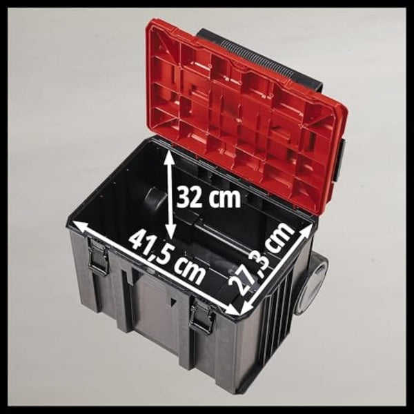 Einhell E-Case L Tool Storage Case With Wheels And Telescopic Handle - Power Tool Box, Stackable, Lockable, Protective Storage And Transport Of Tools And Accessories