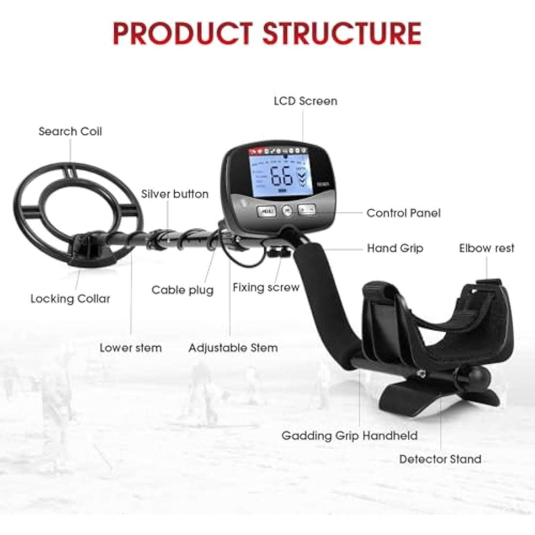 HOOMYA Metal Detectors for Adults Professional - High Sensitivity Waterproof Search Coil, 4 Adjustable Modes, LCD Backlight Display, Pinpoint Function, Ideal for Gold Detection