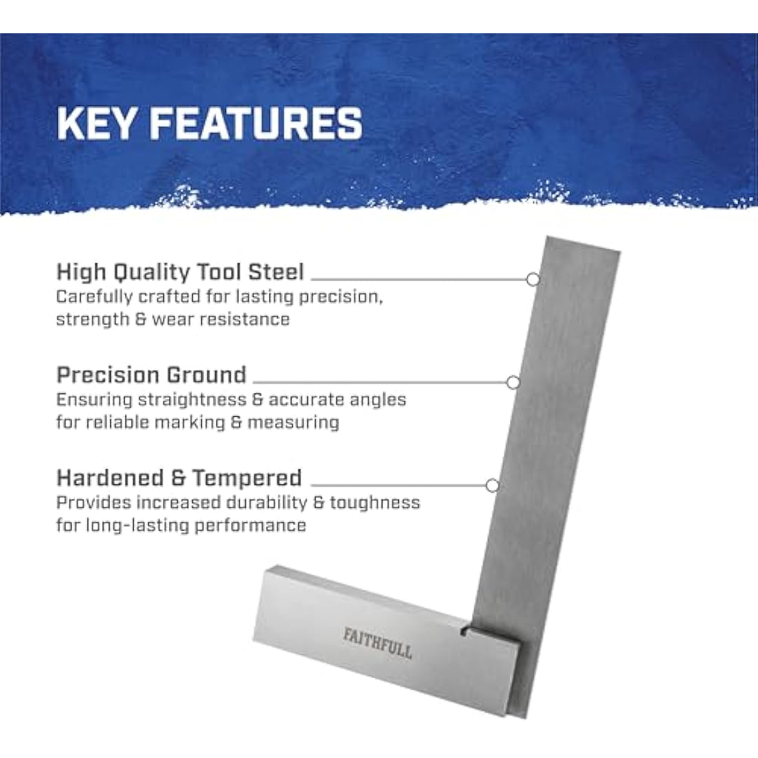 Faithfull Engineers Steel Try Square Set 4 Piece - 50,75,100,150mm (2in, 3in, 4in, 6in), Precision Ground, Hardened Steel Blade, Accurate Marking, Measuring & Layout Tools in Wooden Storage Case