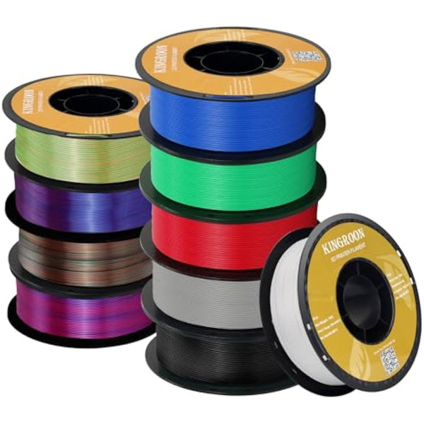 Kingroon PLA 3D Printer Filament,Single and Tri Color Pla Filament,10 Rolls,Dimensional Accuracy +/- 0.02 mm, 10 kg Spool(22lbs) 1.75 mm Filament…