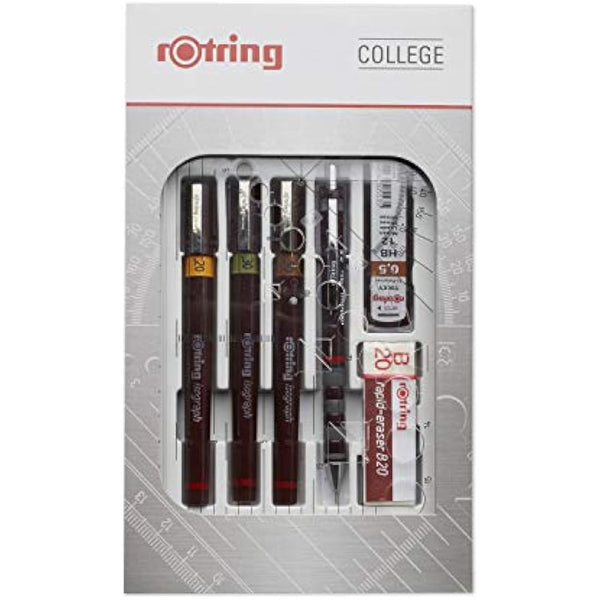 rOtring Isograph Pen Set Technical Pen & Pencil College Set | 3 Pens (0.20mm, 0.30mm, 0.50mm) and Mechanical Pencil (0.5mm) + Accessories