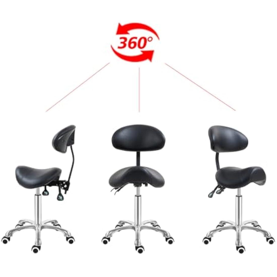 Antlu Saddle Stool Chair with Back Support, Ergonomic Esthetician Stool Chair for Salon Tattoo Spa Medical Dentist Clinic (with Adjustable Backrest, Black)