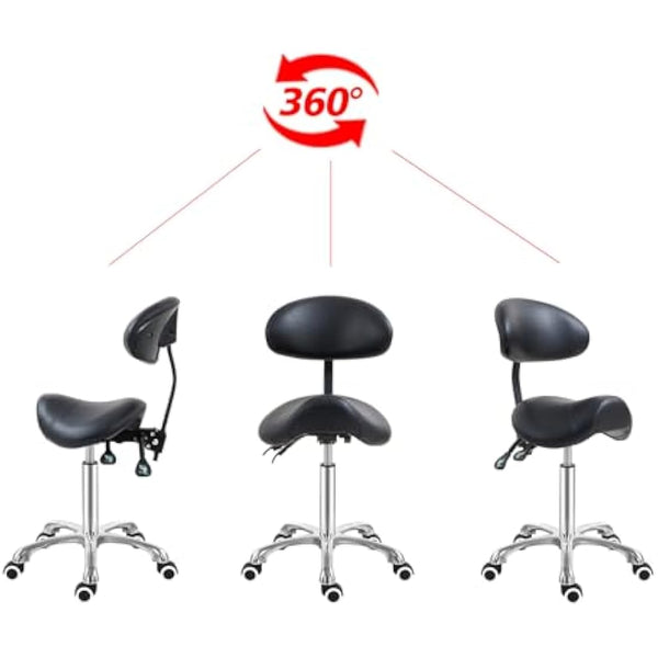 Antlu Saddle Stool Chair with Back Support, Ergonomic Esthetician Stool Chair for Salon Tattoo Spa Medical Dentist Clinic (with Adjustable Backrest, Black)