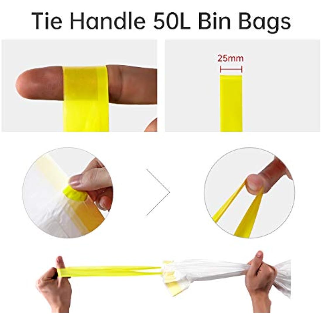blkk Bin Bags Heavy Duty Bin Liners 50L Swing Bin Liners Strong Pedal Drawstring Bin Bags with Tie Handle Unscented (5 Rolls, 100 Counts in All)