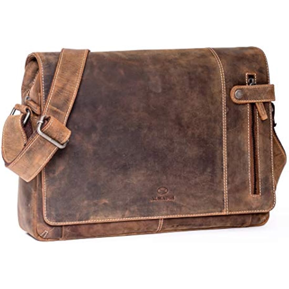 ALMADIH Genuine Leather Shoulder Bag Vintage 15" Laptop - DYLAN Messenger men brown - Satchel Business Bag Briefcase Uni College School teacher work Tote Bag Cross-Body Courier