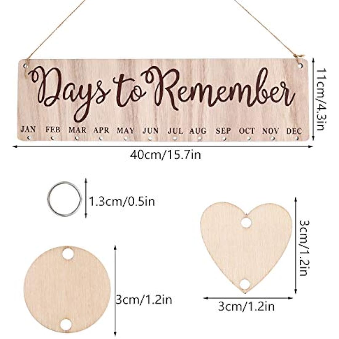GOTH Perhk Wooden Calendar Birthday Reminder Wall Hanging with Tags, DIY Hanging Wooden Birthday Reminder Calendar, Handmade Ornaments for Family Friends Birthday Reminder Home Wall Decor