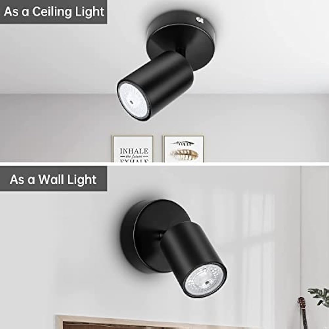 Dehobo Wall Light Spotlight Indoor in Matt Black Adjustable Spot Light with GU10 Socket LED 6W Compatible Industrial Ceiling Wall Spot Light 2 Pack for Kitchen Lounge Bedroom Dining Room