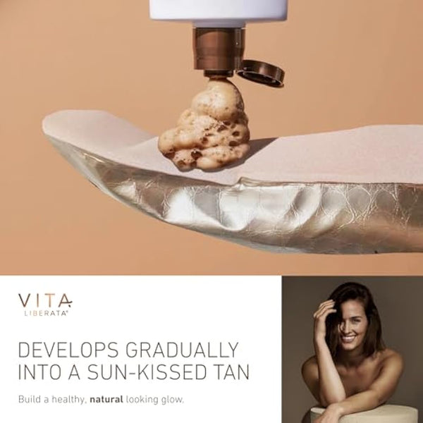 VITA LIBERATA, Fabulous Gradual Tanning Lotion 400ml & Dual Sided Self Tanner Mitt, Super Hydrating Hyaluronic Acid, Designed for Face & Body, Buildable Formula, Streak Free, Lasting Finish