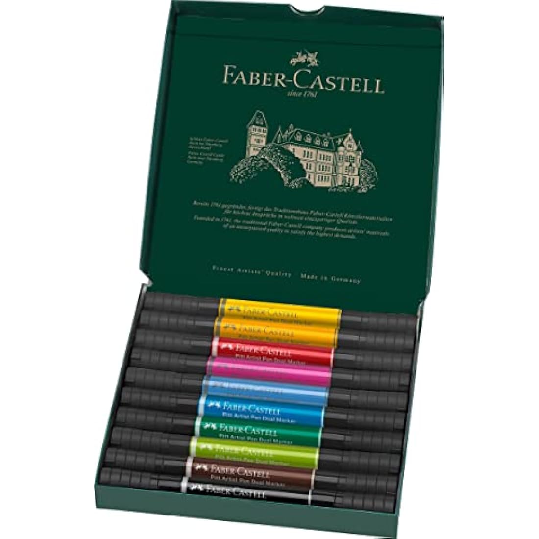 Faber-Castell Art & Graphic Pitt Artist Pen Dual Marker India Ink, Multicoloured, Wallet Of 10, For Art, Craft, Drawing, Sketching, Home, School, University, Colouring