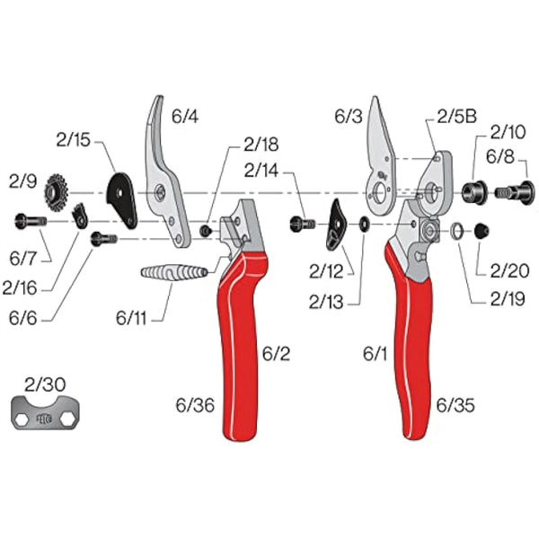 Felco FEL6 Model 6 Compact Secateurs, Red