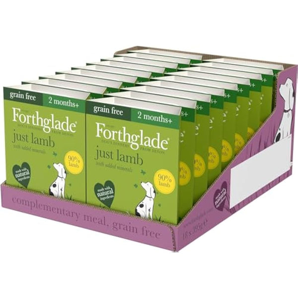 Forthglade Complementary Wet Dog Food (18 x 395g Trays) - Grain Free & Hypoallergenic Dog Food, Just 90% Lamb, Stomach Sensitive Meals with Natural Ingredients