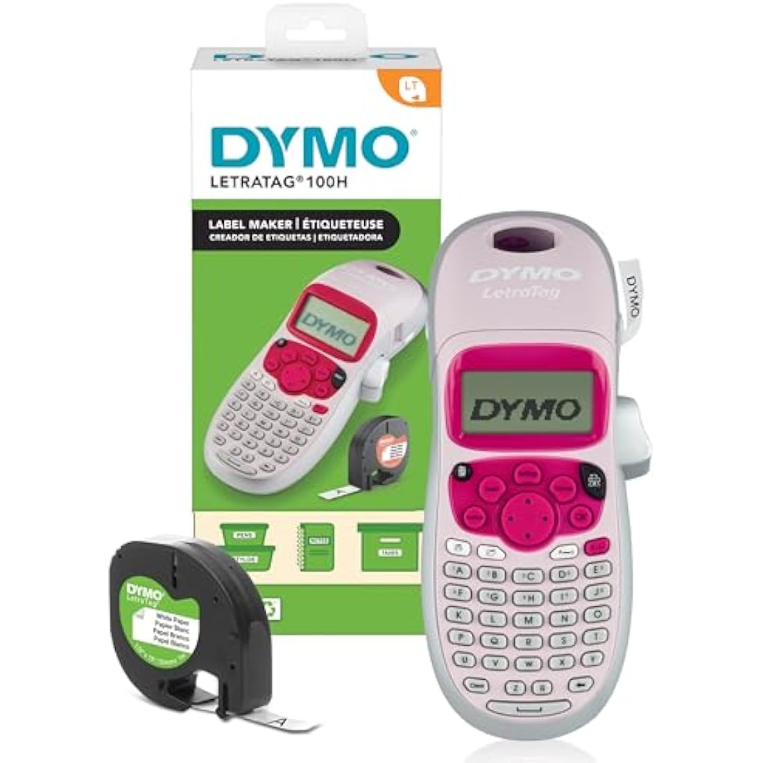 Dymo LetraTag LT-100H Handheld Label Maker | ABC Keyboard Label Printer with Easy-to-Use, 13 Character LCD Screen | Great for Home & Office Organisation | Pink