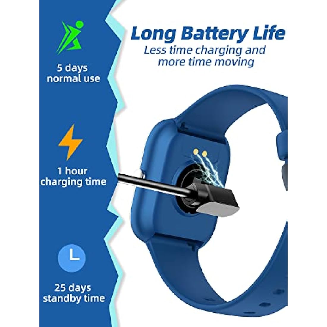 Slothcloud Kids Smart Watch for Boys Girls,IP68 Waterproof Fitness Activity Tracker Watch,Heart Rate Sleep Monitor,8 Sport Modes,Pedometers,Calories Counter,Alarm Clock,Kids Gifts Teens 5+ (Blue)