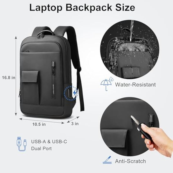 HEROIC KNIGHT Slim Laptop Backpack 15.6 Inch, Business Travel Backpack with USB Charging Port, Water-Resistant Anti Theft Laptop Rucksack, Lightweight Computer Work Bag Daypack For Men Women, Black