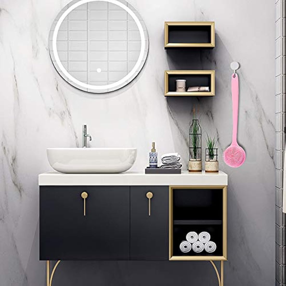 Ithyes Silicone Body Brush, Bath Brush Back Scrubber Long Handle Bath Shower Brush with Ultra Soft Bristles,Non-Slip,Pink