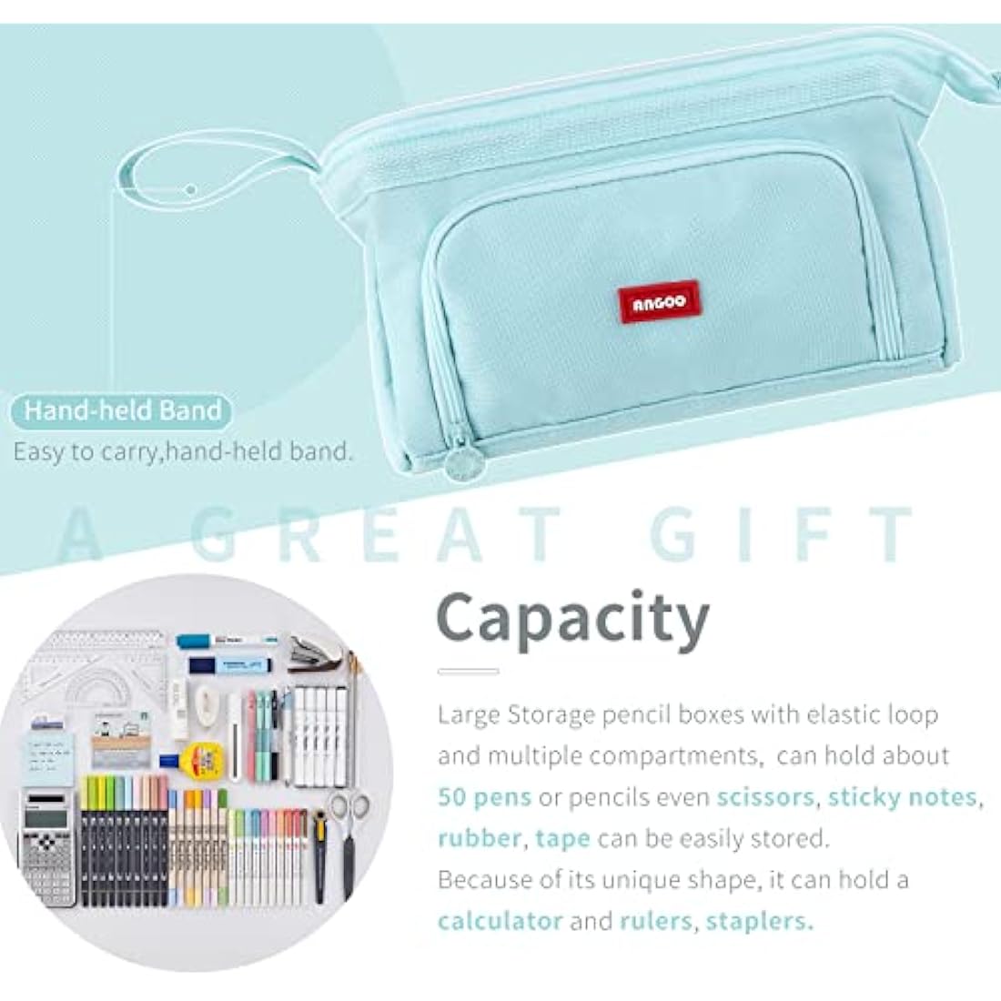 EASTHILL Pencil Case Large Capacity Pencil Pouch Handheld Pen Bag Cosmetic Portable Gift for Office School Teen Girl Boy Men Women Adult