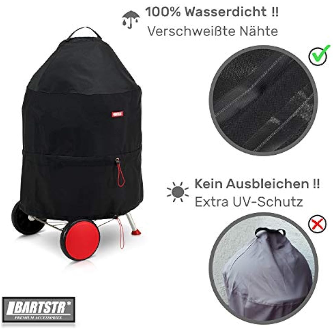 BARTSTR Barbecue Covers for 57cm Compact Weber Kettle/Bar-B-Kettle/Classic Kettle/Original Kettle E-5710, BBQ Covers Waterproof 600D Oxford Heavy Duty Large, Breathable UV- & Water-resistant