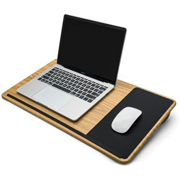 ergomi Lap Desk for Bed & Sofa – Large Laptop Tray with Cushion, Wrist Rest & Anti-Slip Strip, Portable Wooden Pattern Lapdesk for 17” Laptop, Lightweight Table for Work or Study