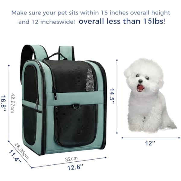 APOLLO WALKER Pet Carrier Backpack for Small Cats and Dogs, Puppies, Two-Sided Entry, Safety Features and Cushion Back Support for Travel, Hiking, Outdoor Use (Blue)