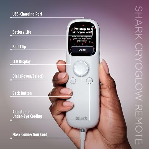 Shark CryoGlow LED Face Mask with Under-Eye Cooling, Anti-Ageing & Blemish Repair, Red & Blue LED, Infrared Light Therapy, USB-C, Remote Control, Storage Bag, Adjustable Straps