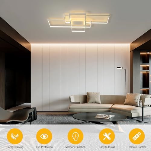 JIINOO Ceiling Light Dimmable LED Chandelier with Remote Control,Modern 50W 3-Layer Square Ceiling Lamp Acrylic Flush Mount Ceiling Lights Fixtures for Bedroom Dining Living Room Kitchen Office