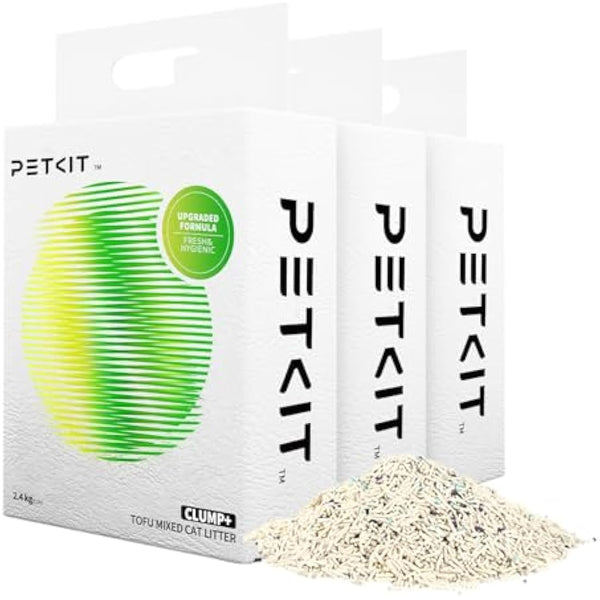 PETKIT Upgraded Clump+ Tofu Mixed Cat Litter, Ultra Absorbent and Fast Drying, 7.2kg/12L 100% Natural Ingredients Odor Eliminating Clumping Cat Litter, Dust-Free Low Tracking, Flushable, 3 Packs