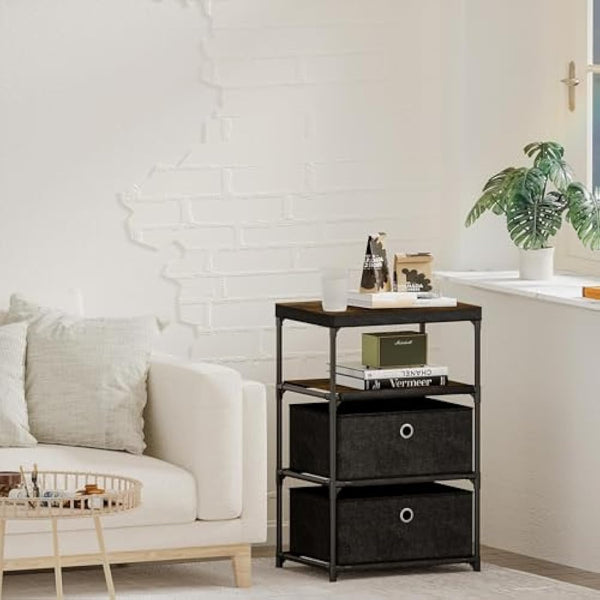 Mutool 4 Tier Side Table, End Table Sofa Side Table with Fabric Drawers for Small Spaces, Nightstand Bedside Table for Living Room Bedroom Kitchen Office, Black