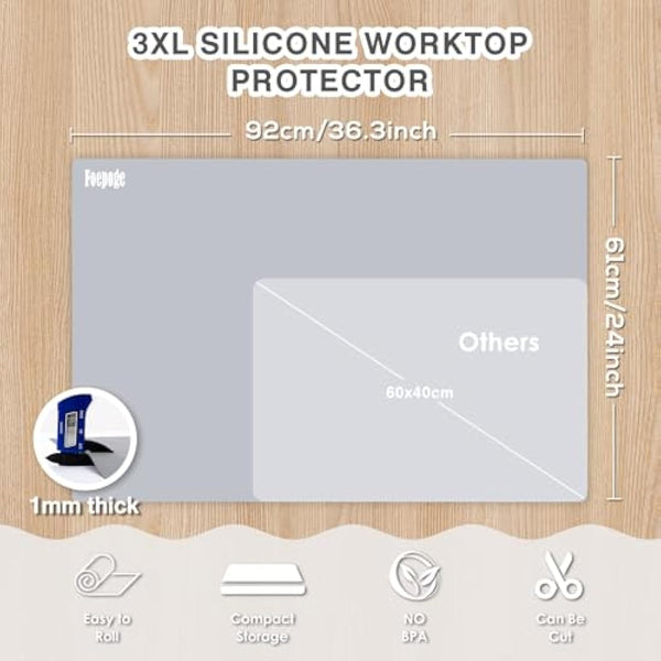 36.2" x 24" Extra Large Silicone Mat for Epoxy Resin, Nonstick Silicon Mats for Crafts Jewelry Casting, Non-Slip Kitchen Table Placemats for Countertop Protector Heat Resistant by Foepoge, Grey