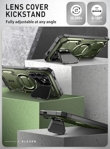 i-Blason Armorbox for Samsung Galaxy S24 Ultra Case MagSafe with Camera Cover Stand [Support Wireless Charger] 360 Full-Body Case with Screen Protector & Kickstand Phone Case for S24 Ultra, Green