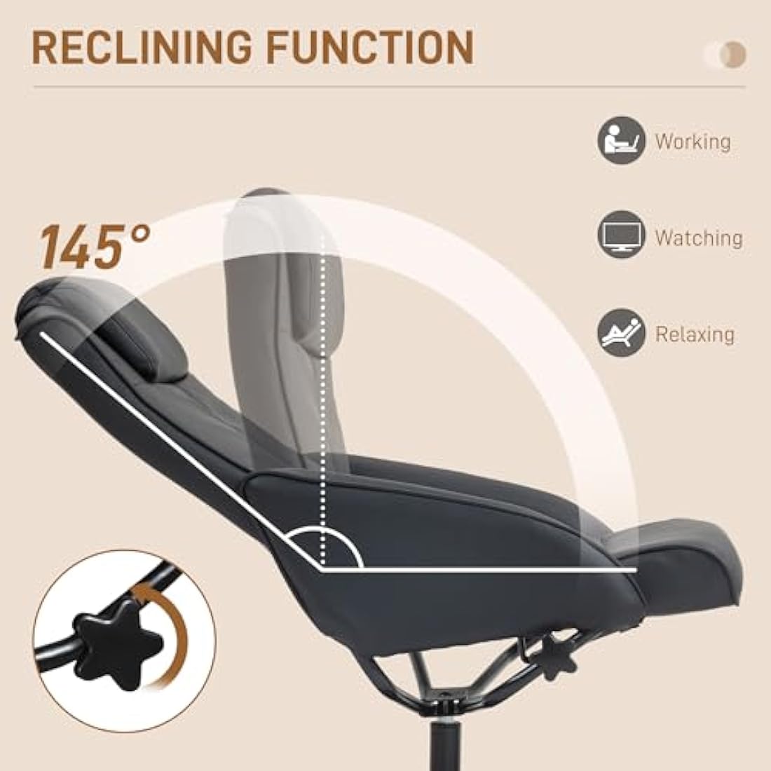 HOMCOM Recliner Chair and Footstool, Swivel PU Leather Upholstered Armchair with Footstool and Adjustable Backrest for Living Room, Bedroom, Black