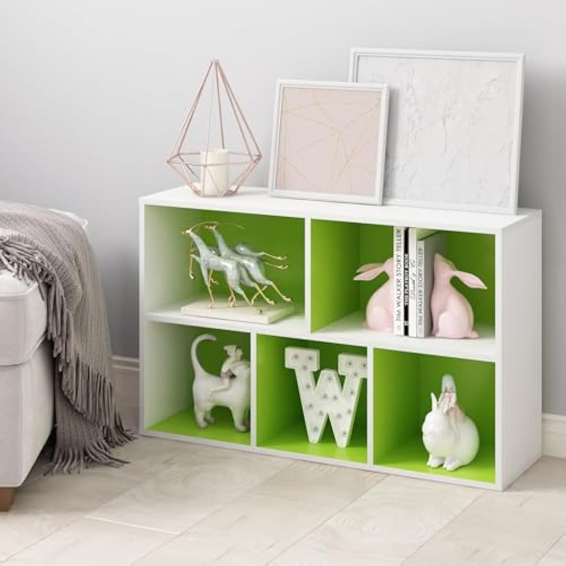 Furinno Luder 5-Cube Reversible Open Shelf, White/Green
