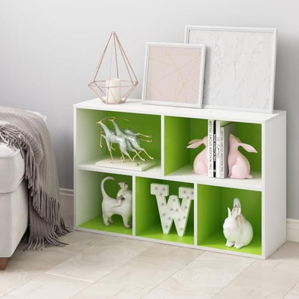 Furinno Luder 5-Cube Reversible Open Shelf, White/Green
