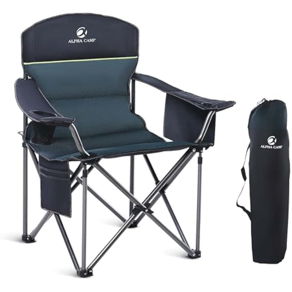 ALPHA CAMP Camping Chairs for Adults Heavy Duty Camping Chair Up to 200 kg Folding Camp Chair with Cup Holder and Cooler Bag for Outdoor Picnic Fishing, Lightweight and Portable, Green