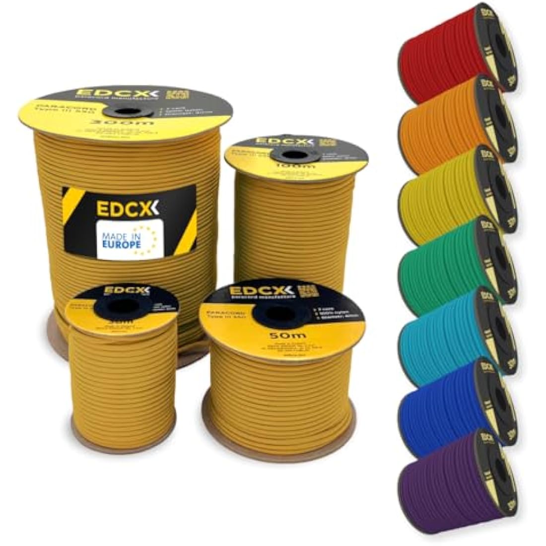 EdcX 4mm Rope 550 - Type III, 100% Rope, 7 Strand Rope, 4mm Rope in Solid Colors