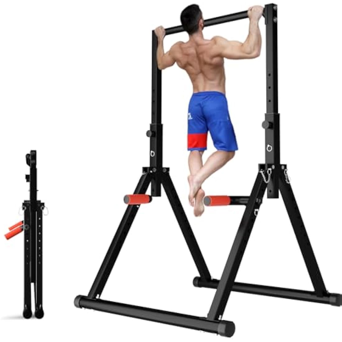DOBESTS Foldable Power Tower Dip Station Pull Up Bar Free Stand Fitness Equipment for Home Gym Strength Training 700 LBS,Height Adjustable Multifunctional Triangular Legs