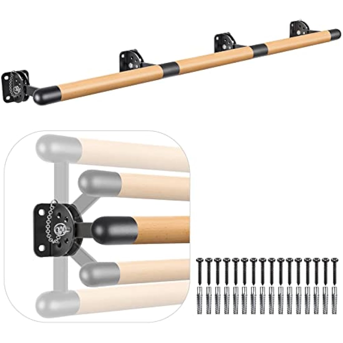 Dolibest 100-300cm Ballet Barre, Adjustable Wooden Dance Stretching Bar Wall Mounted Home Barre Workout Equipment with Metal Support Bracket Holder for Girls Kids and Adults, 4cm Diameter