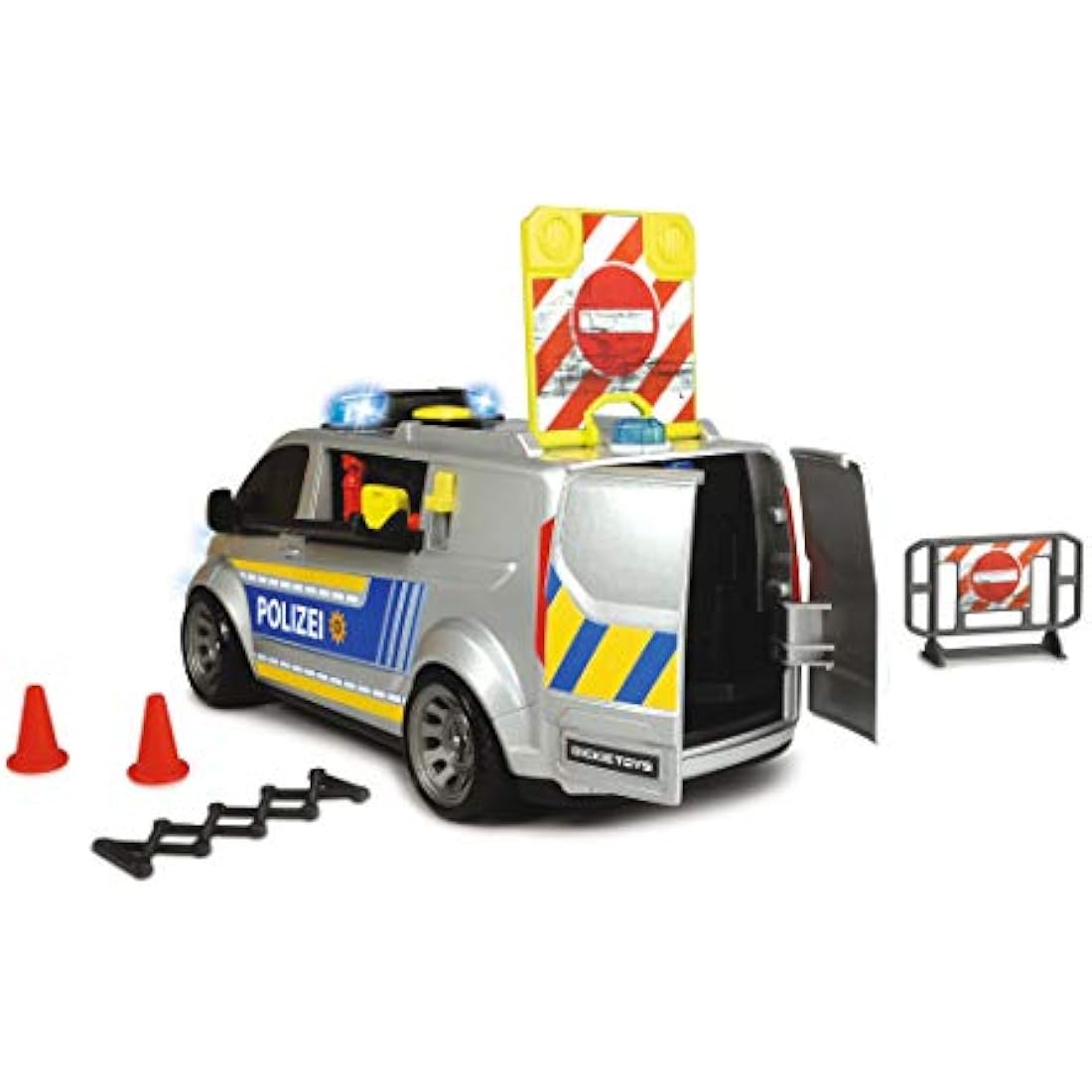 Dickie Toys - Ford Transit Police - 28 cm Police Car with Barriers, Siren and Light, Motorway Police, Toy Car for Children from 3 Years