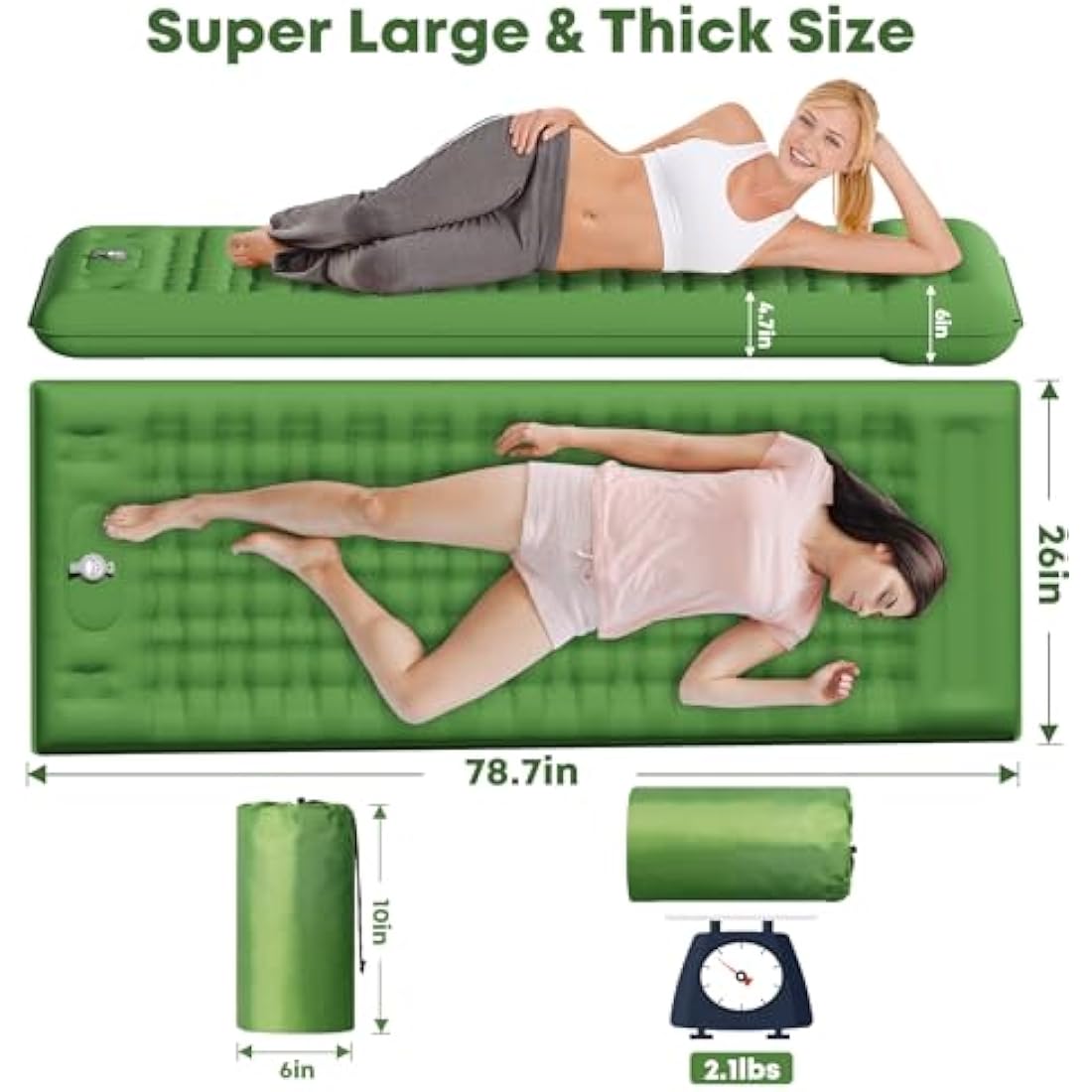 MAMBAKOTR Camping Air Bed 12-15CM Extra Thick, Reinforced Support Structure with Built-in Foot Pump and Pillow Portable Camping Sleeping Mat Air Mattress for Tent Backpacking Hiking Travel