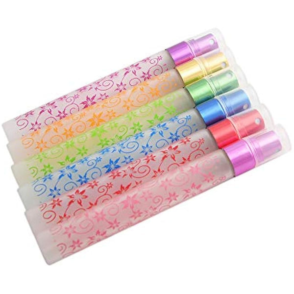 Enslz 6 Pcs 10ml Flower Print Matte Refillable Empty Travel Glass Perfume Spray Bottle Atomizer Pump Sprayer Bottle Set