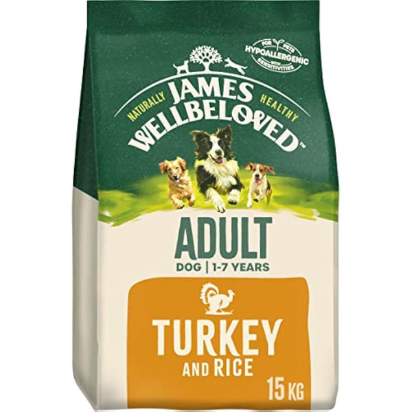 JAMES WELLBELOVED - Hypoallergenic Adult Dry Dog Food - 15 kg - Turkey & Rice - Bulk Dog Food Pack