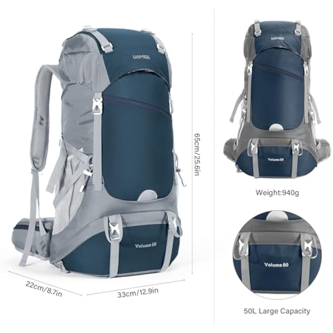 HOMIEE 50L Waterproof Hiking Backpack for Men Women, Lightweight Trekking Backpack with Rain Cover, Large Camping Rucksack for Outdoor Sports Travel Hiking Cycling Climbing Mountaineering