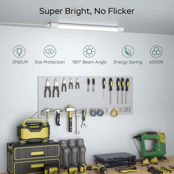 Amdelne 6000k Led Batten Light, 4FT 120CM, 36W Plug in Wall Light Shed Loft Light, IP65 Plug in Ceiling Light Strip for Garage Lighting, Office, Bedroom, Kitchen, Shed,Outdoor,Tube Light