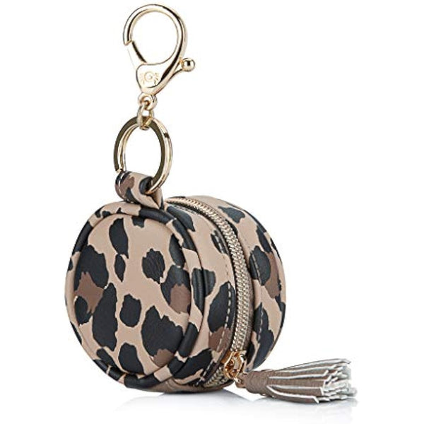Itzy Ritzy Pacifier Case with Clip – Pacifier Charm Pod Includes Clasp to Easily Attach to a Diaper Bag or Purse; Measures 2.5” in Diameter and Holds 2 Pacifiers, Leopard