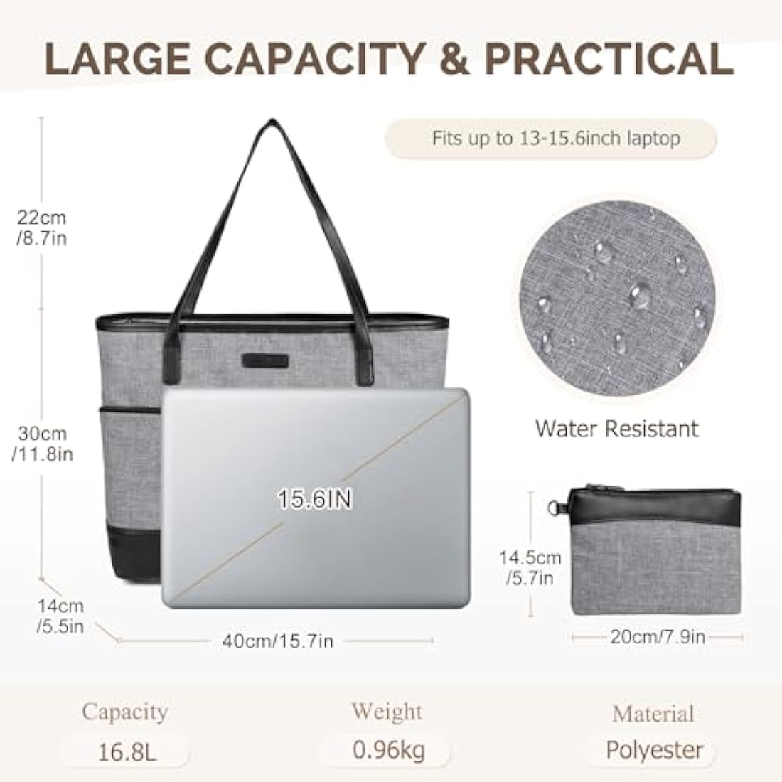 Kasgo Laptop Bag for Women,Water Resistant 15.6 inch Tote Bag Women Shoulder Bag Large Ladies Handbag Purse Teachers Bag Work Bag with Luggage Sleeve for Office Travel School