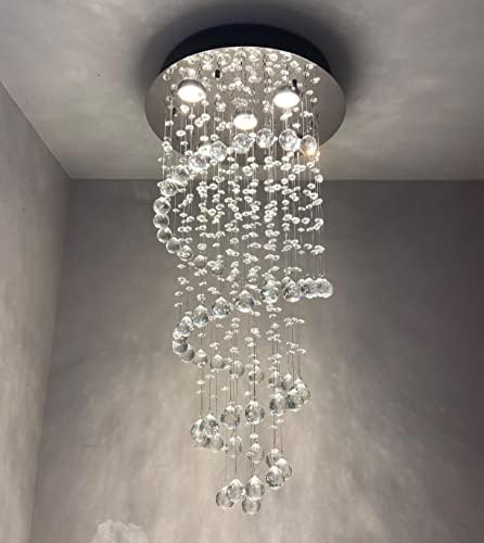 A1A9 Crystal Chandelier Ceiling Lights, Clear K9 Crystal Raindrop Elegant Spiral Ceiling Light Chrome Flush Mount Pendant Lamp Fixture for Livingroom Dining Room Hallway Stairway Foyer D40cm H80cm