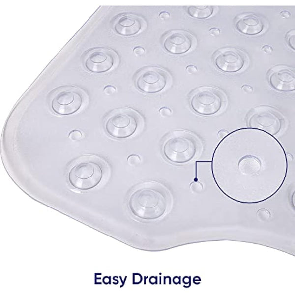 MOONLIGHT20015 Shower Bath Mat Non Slip Anti Mould & Mildew with Strong Suction Cups Grip and Drain Holes Soft Rubber Shower Mats - PVC Bathroom Mat Machine Washable (100x40cm, Clear)