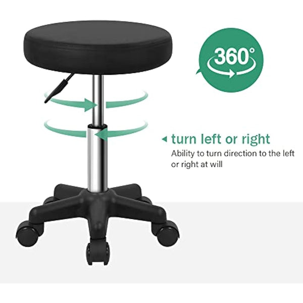 FURWOO Round Rolling Stool with Wheels Height Adjustable Spa Stool for Salon Massage Home Kitchen Black