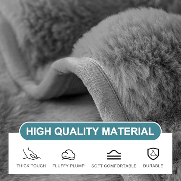 SHANNA Thick Rabbit Plush Sofa Cover 1 2 3 Seater, New Universal Non-Slip Corner Sofa Cover L Shape Super Soft Faux Fur Sofa Slipcovers for Living Room(Grey, 90 * 240cm Seater Cover)
