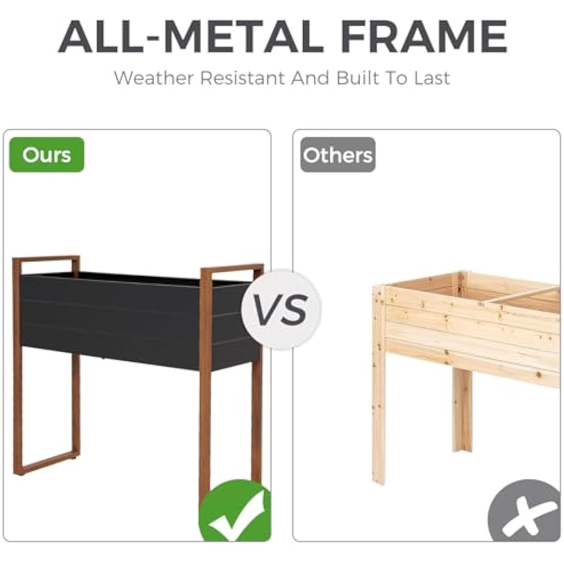 Grand patio Raised Planter for Garden, Raised Bed with Metall, Weather-Resistant, Easy to Assemble, Raised Planter Bed with Drainage Holes for Vegetables, Flowers, Fruits (100×38×91cm)